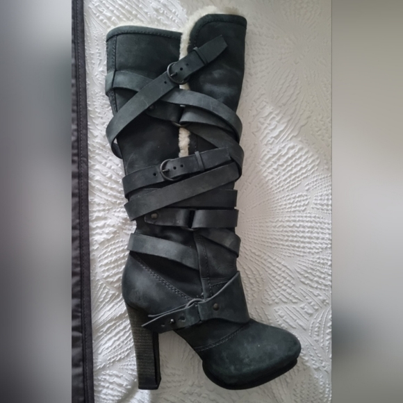All Saints Antigone knee high SHEEPSKIN LINED SHEARLING BOOTS 38 size 7 - Picture 3 of 5